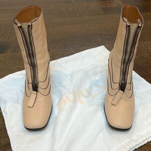 Chloe cream leather zip ankle boots. Size 39.  Comes with duster bag.
